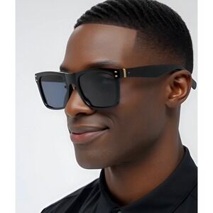 Square Black Sunglasses Gold Accent Modern Fashion Sun Glasses Outdoor Driving